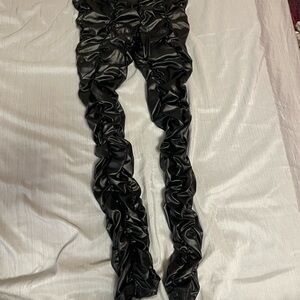 Black Ruched Faux Leather Pants